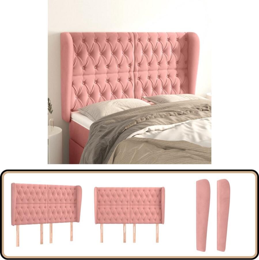 VidaXL Hoofdbord Fluweel Roze 147x23x118 128 cm Klassieke Hoofdbord Fluweel Hoofdbord Roze Hoofdbord Met Randen Adjustable Hoofdbord