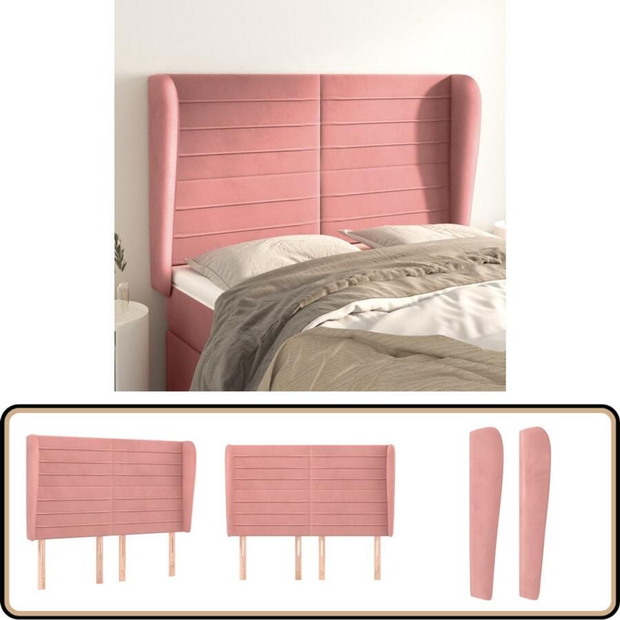 VidaXL Hoofdbord Fluweel Roze 147x23x118 128 cm Klassieke Hoofdbord Hoofd Bord Velvet Hoofdbord Roze Hoofdbord Met Oren Adjustable Hoofdbord Luxe Hoofdbord