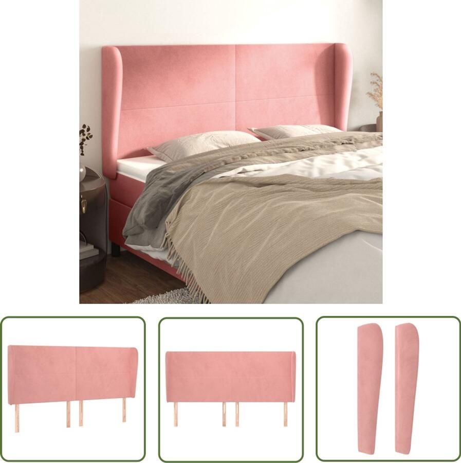 VidaXL Hoofdbord met randen 163x23x118 128 cm fluweel roze - Foto 1