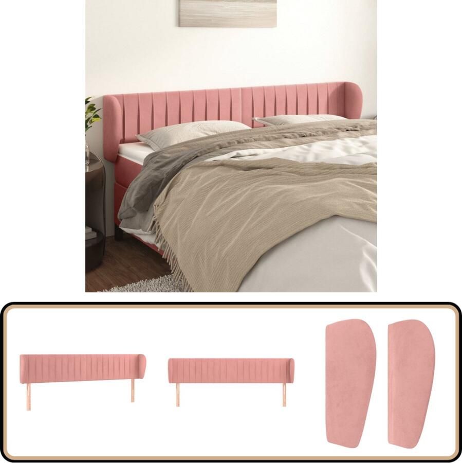 VidaXL Hoofdbord Fluweel Roze 163x23x78 88 cm Hoofd Bord Hoofdkussen Bedstede Velvet Roze Klassiek Modern Slaapcomfort