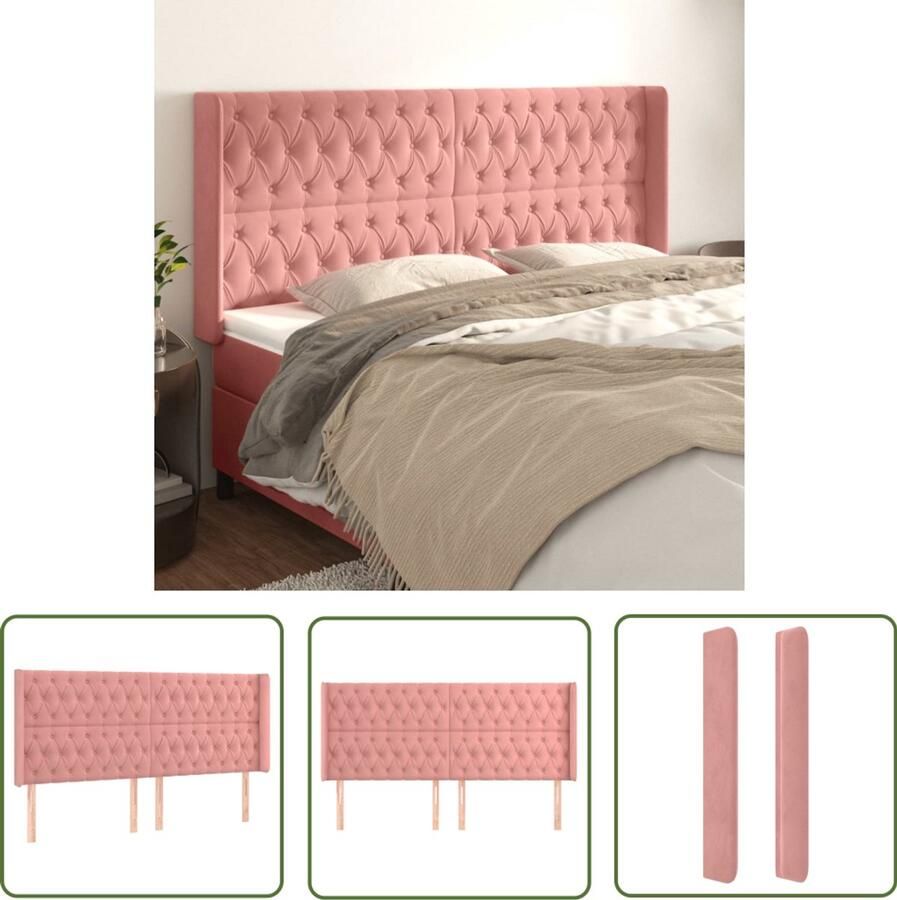 VidaXL Hoofdbord Fluweel Roze 183x16x118 128 cm Hoofd Bord Bedhoofdbord Hoofdkussen Velvet Roze Slaapcomfort Slaapkamerdecoratie