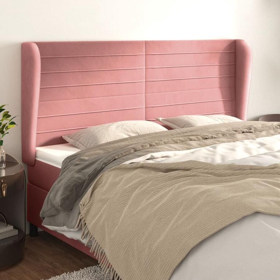 VidaXL Hoofdbord Fluweel Roze 183x23x118 128 cm Hoofd Bord Hoofdeinde Beddecoratie Rozerood Velvet Luxe - Foto 2