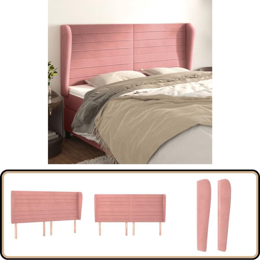 VidaXL Hoofdbord Fluweel Roze 183x23x118 128 cm Hoofd Bord Hoofdeinde Beddecoratie Rozerood Velvet Luxe
