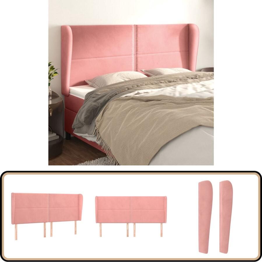 VidaXL Hoofdbord Fluweel Roze 183x23x118 128 cm Hoofd Bord Hoofdkussen Beddecoratie Roze Meubilair Velvet Meubel Slaap Accessoires Bedroom Decor