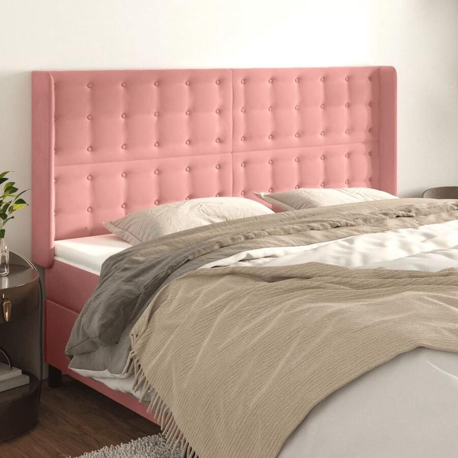 VidaXL Hoofdbord Fluweel Roze 203x16x118 128 cm Hoofd Bord Hoofdkussen Beddecoratie Velvet Roze Tweepersoonsbed King Size Bed Stapelmatras - Foto 2
