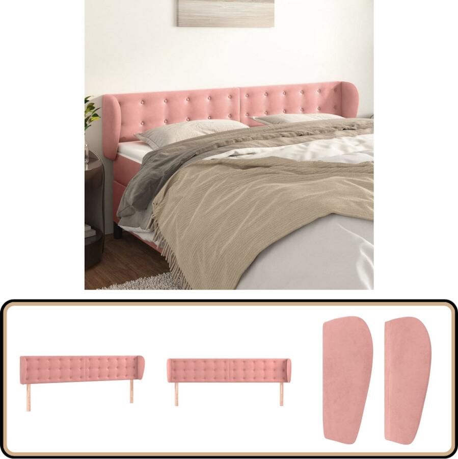 VidaXL Hoofdbord Fluweel Roze 203x23x78 88 cm Hoofd Bord Hoofdkussen Velvet Roze Tweepersoonsbed King Size Bed Luxe Bed Bedroom Decor Slaapkamer Accessoires