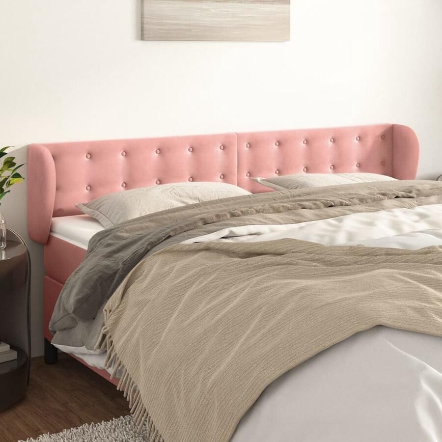 VidaXL Hoofdbord Fluweel Roze 203x23x78 88 cm Hoofd Bord Hoofdkussen Velvet Roze Tweepersoonsbed King Size Bed Luxe Bed Bedroom Decor Slaapkamer Accessoires - Foto 3