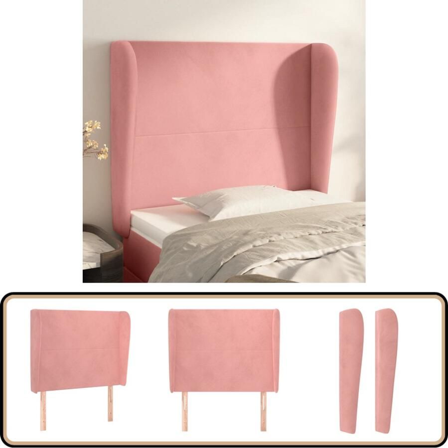 The Living Store Hoofdbord met randen 93x23x118 128 cm fluweel roze Hoofd Bord Hoofdkussen Rozerood Velvet Luxe