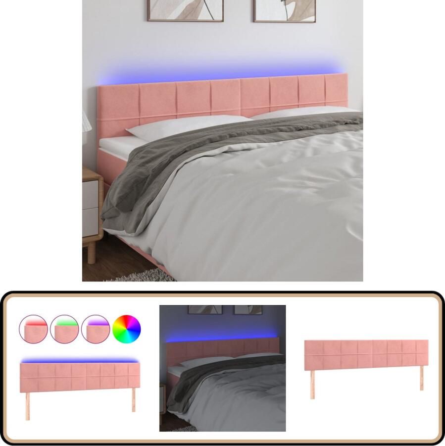 VidaXL Hoofdbord Fluweel Roze Met LED 200x78 cm Hoofddekens Led Lamp Hoofdborden Sierkussens Bedroom Decoratie
