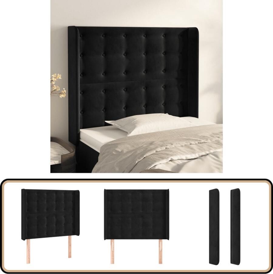 VidaXL Hoofdbord Fluweel Zwart 103x16x118 128 cm Hoofd Bord Bedhoofdbord Velvet Hoofdbord Zwart Hoofdbord Adjustable Headboard Comfy Headboard Bedroom Decor