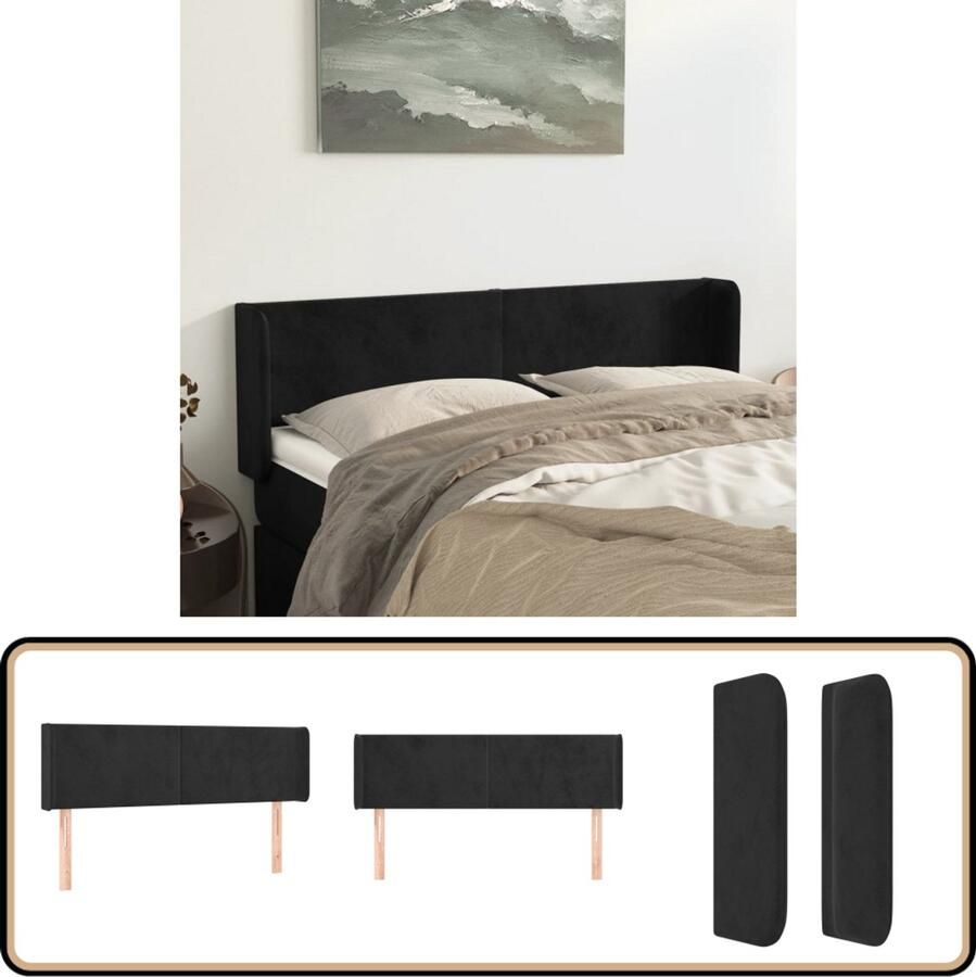 VidaXL Hoofdbord Fluweel Zwart 147x16x78 88 cm Hoofd Bord Hoofdbord Beddecoratie Velvet Zwarte Kamer