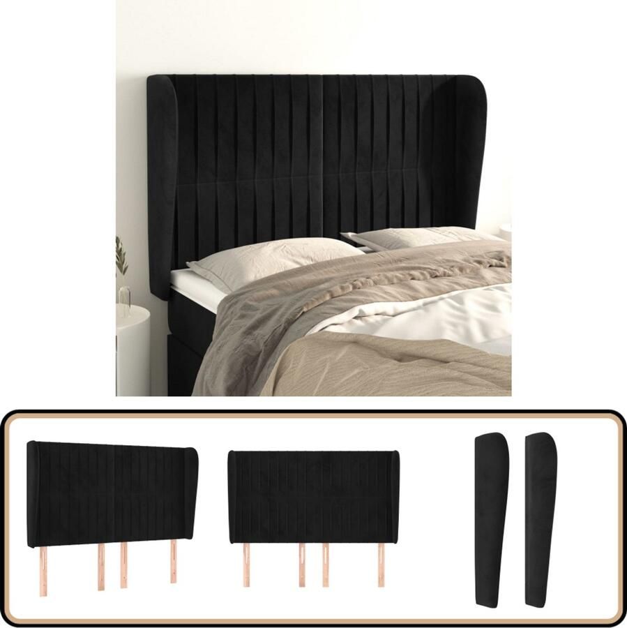 VidaXL Hoofdbord Fluweel Zwart 147x23x118 128 cm Hoofd Bord Hoofdeinde Velvet Zwart Bedbanket Slaapkamers