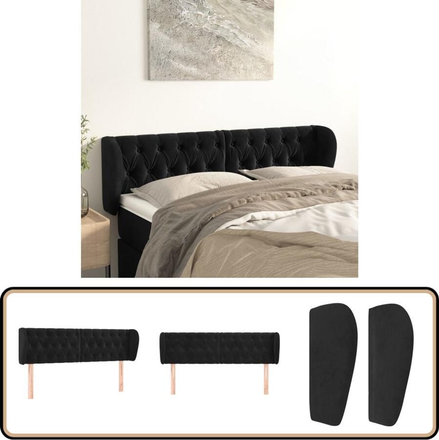 VidaXL Hoofdbord Fluweel Zwart 147x23x78 88 cm Klassieke Hoofdbord Zwart Velvet Hoofdbord Luxe Hoofdbord Adjustable Hoofdbord