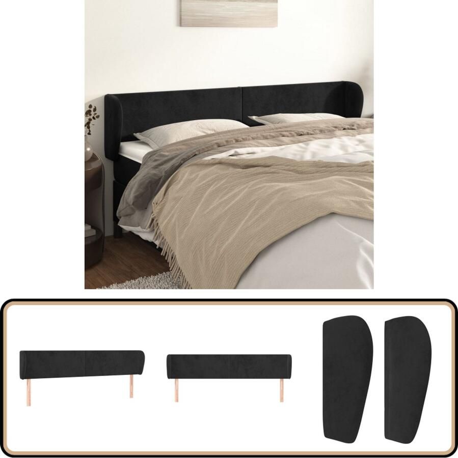 VidaXL Hoofdbord Fluweel Zwart 163x23x78 88 cm Hoofd Bord Hoofdborden Velvet Zwarte Hoofdbord Bed Accessoires