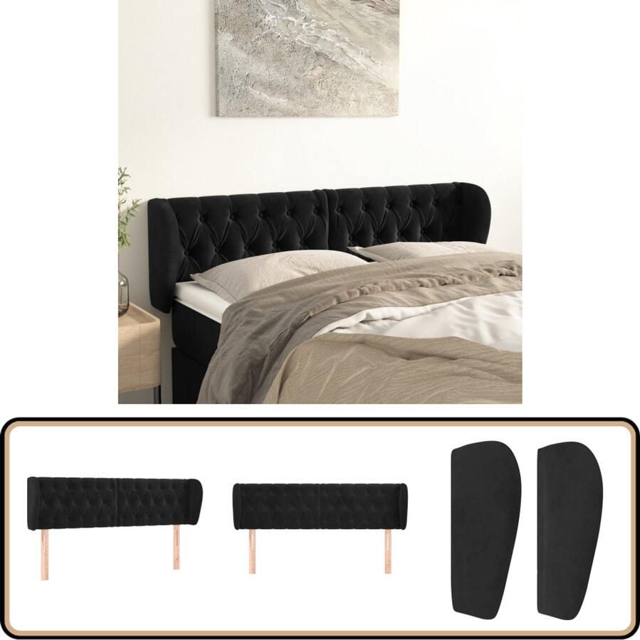 VidaXL Hoofdbord Fluweel Zwart 163x23x78 88 cm Hoofd Bord Hoofdeinde Velvet Zwarte Hoofdbord Bed Accessoires Slaapkamers
