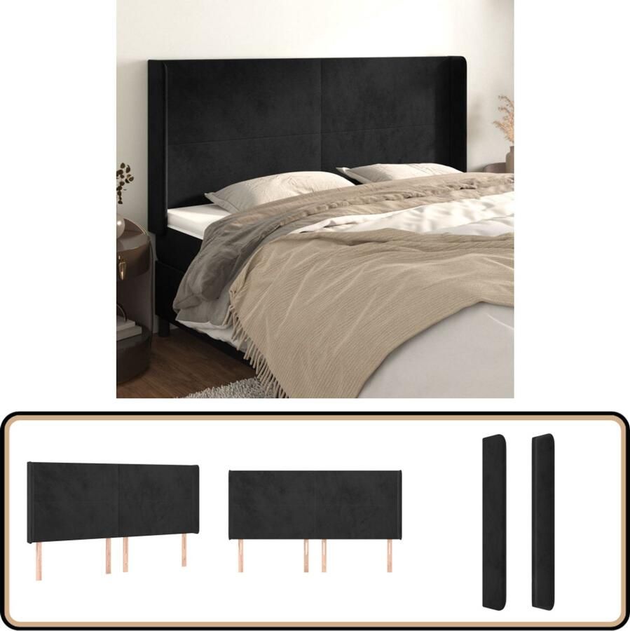 VidaXL Hoofdbord Fluweel Zwart 203x16x118 128 cm Klassieke Hoofdbord Zwarte Hoofdbord Velvet Hoofdbord Met Pootjes Adjustable Hoofdbord Leeshoek Maken Tvkijken In Bed