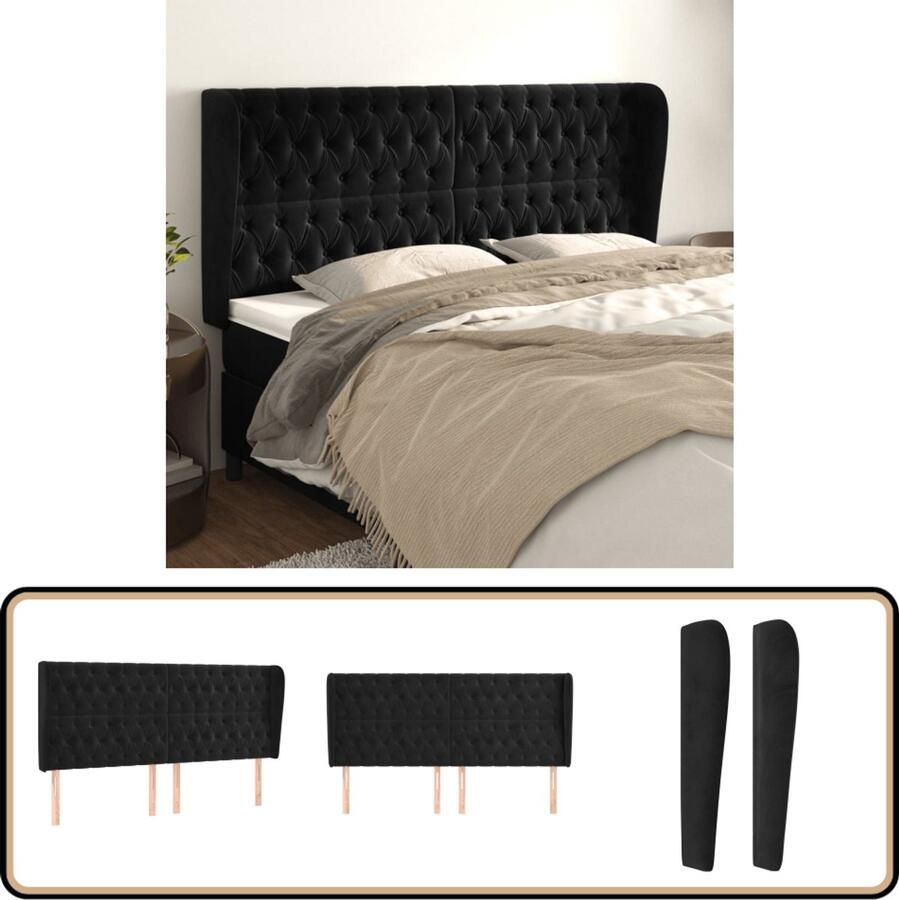 VidaXL Hoofdbord Fluweel Zwart 203x23x118 128 cm Hoofd Bord Hoofdbord Kopen Velvet Hoofdbord Zwarte Hoofdbord Klassiek Hoofdbord Beddecoratie Slaapkamers
