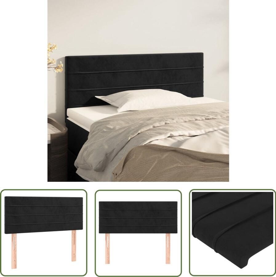 The Living Store Hoofdbord Zwart fluweel Verstelbare hoogte Stevige poten Comfortabele ondersteuning Elegant ontwerp 80 x 33.5 x 78 cm Hoofd Bord Hoofdkussen Velvet Zwarte Kamer Slaapcomfort