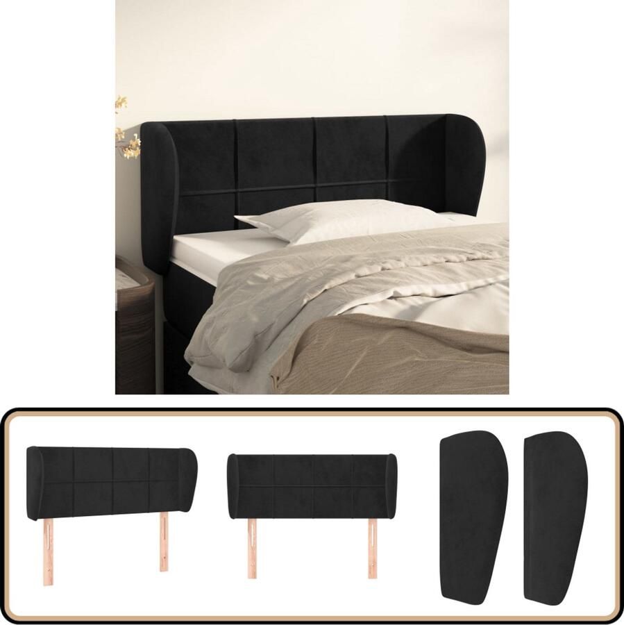 VidaXL Hoofdbord Fluweel Zwart 83x23x78 88 cm Hoofd Bord Hoofdbord Beddecoratie Velvet Zwarte Kamer Slaap Accessoires Luxe Bed Comfort