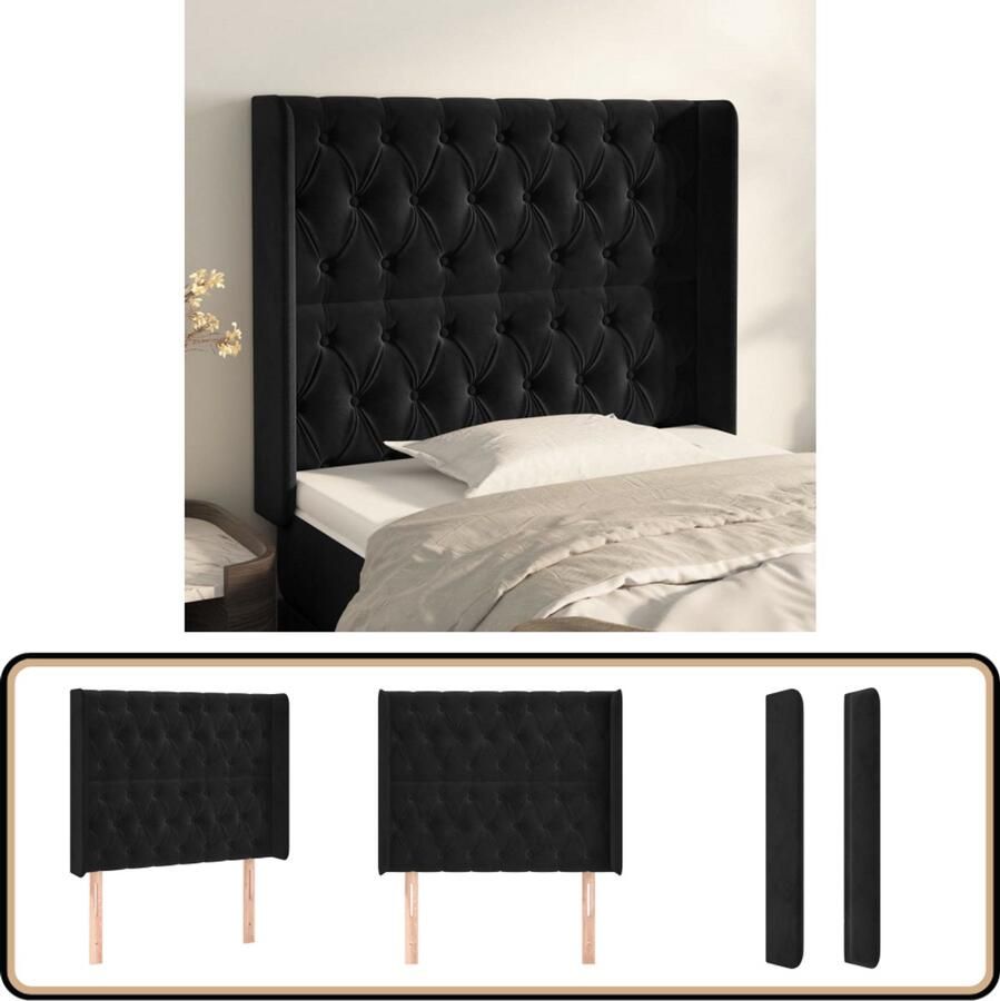 VidaXL Hoofdbord Fluweel Zwart 93x16x118 128 cm Klassieke Hoofdbord Zwart Velvet Hoofdbord Met Randen Adjustable Headboard
