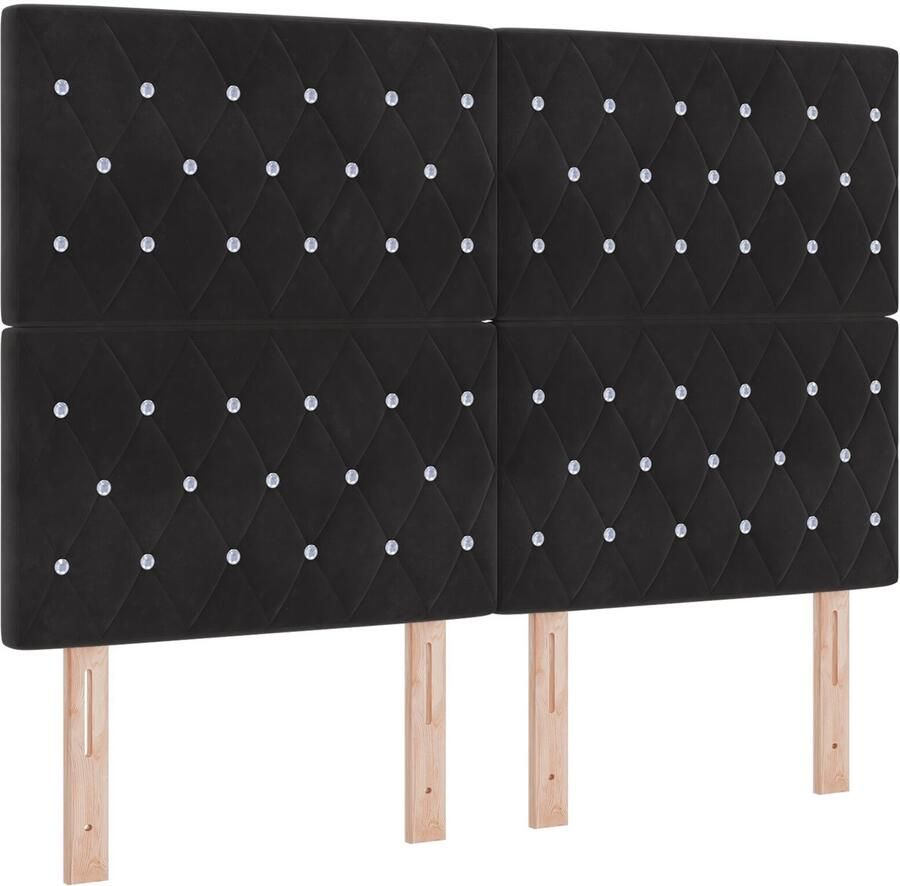 VidaXL Hoofdbord met Cristallen Knopen Gepolsterd Zwart 140 cm Fluweel