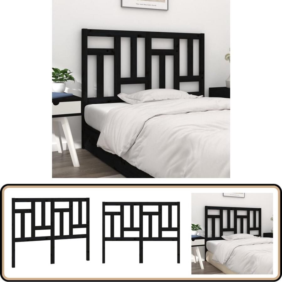 VidaXL Hoofdbord Grenen 205 5x100 cm Zwart Hoofd Bord Hoofdeinde Beddecoratie Houten Hoofdbord Grenenhout Zwart