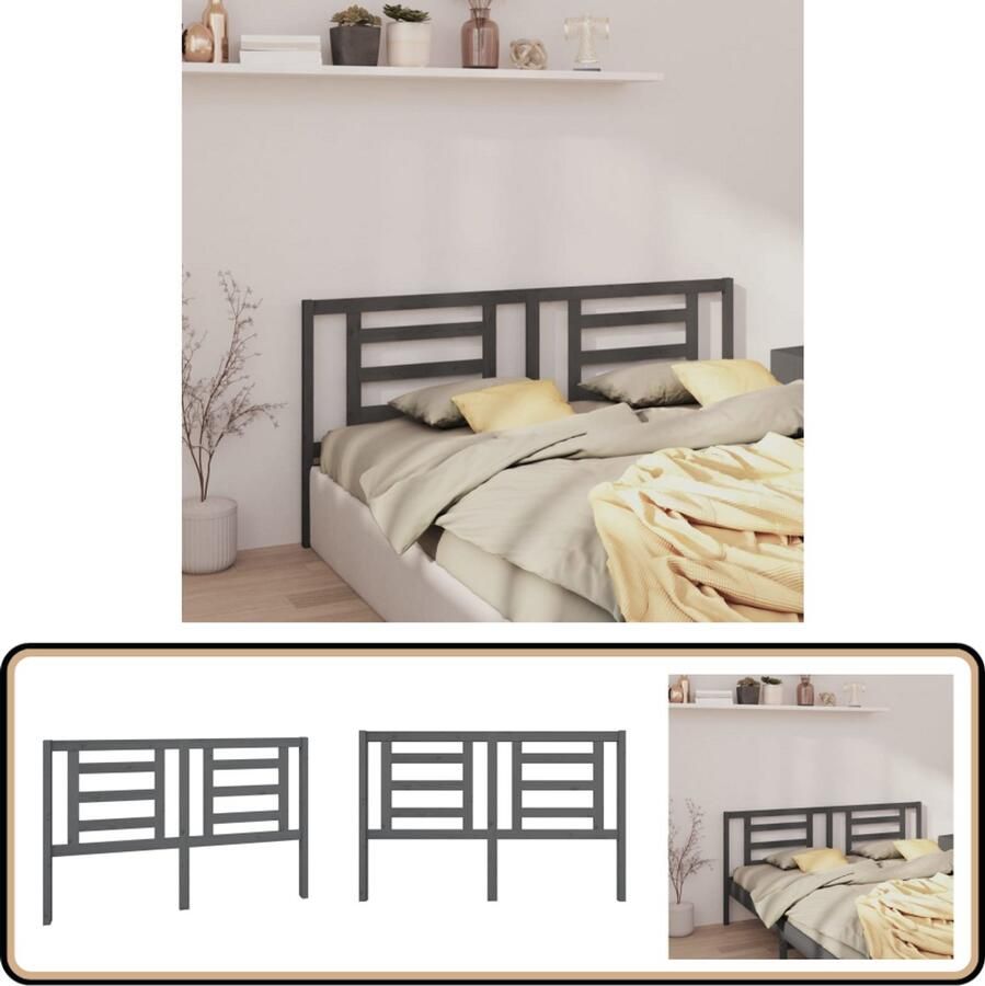 VidaXL Hoofdbord Grenenhout Grijs 156x100 cm Hoofd Bord Beddecoratie Houten Hoofdbord Hoofdeinde Grieze Hoofdboard Massief Hout Slaapkamervloeren