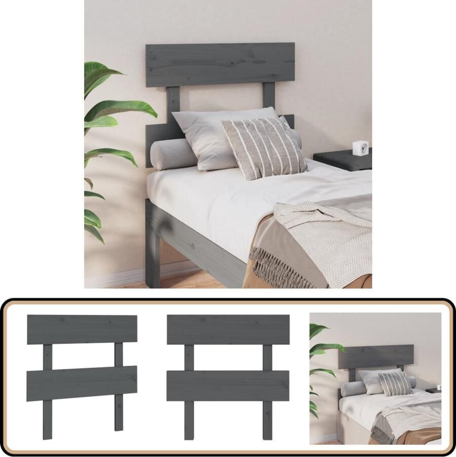 VidaXL Hoofdbord Massief Grenenhout Grijs Hoofd Bord Hoofdeinde Houten Hoofdbord Beddecoratie Slaapkamers Grieze Meubels Massief Hout Vintage Stijl Landelijke Stijl