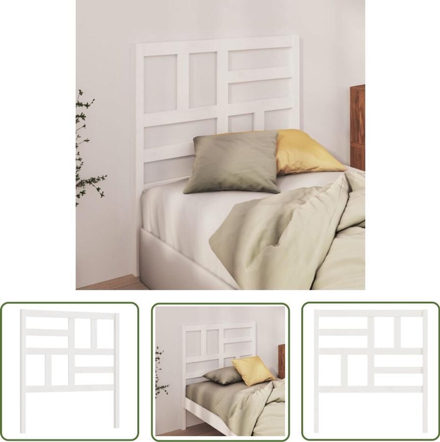 VidaXL Hoofdbord Grenenhout Wit 106x4x104 cm Houten Hoofdbord Hoofdeinde Voor Bed Beddecoratie Trenddesign Witte Meubels Slaapkamervloerisolator Massief Hout Pine Wood Comfortabel Leeshoekje