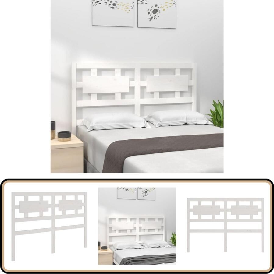 The Living Store Hoofdbord 165 5x4x100 cm massief grenenhout wit Houten Hoofdeinde Hoofdboard Beddecoratie Slaapkamer Decoratie Wit Hoofdeinde