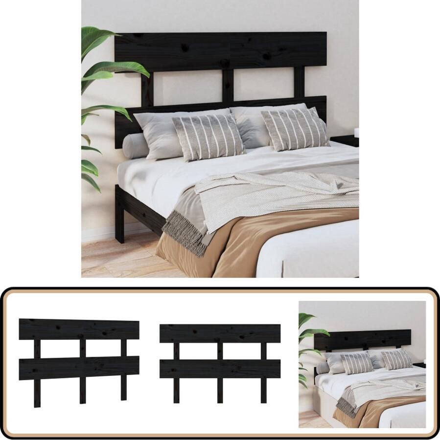 VidaXL Hoofdbord Grenenhout Zwart 124x81 cm Hoofd Bord Hoofdeinde Houten Hoofdbord Black Headboard Bedroom Furniture Living Room Decor