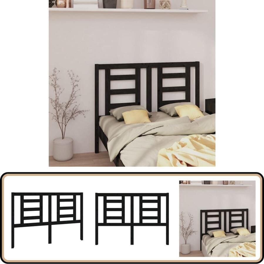 VidaXL Hoofdbord Grenenhout Zwart 141x4x100 cm Houten Hoofdbord Hoofdeinde Massief Grenenhout Zwarte Hoofdbord Zwart Bedroom Decor Slaapkamer Accessoires Luxe Hoofdbord Comfortabel Hoofdbord