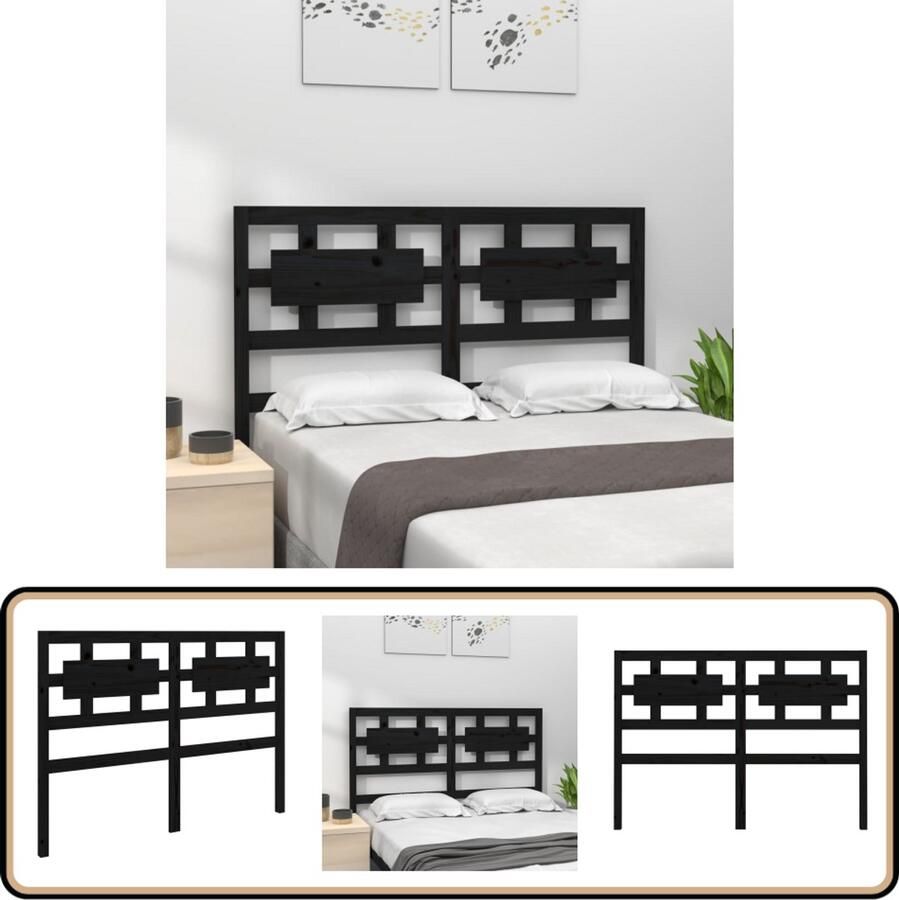 VidaXL Hoofdbord Grenenhout Zwart 145 5x100cm Hoofdboard Beddecoratie Hoofdeinde Hout Rustic Zwarte Kleur Grenenhout