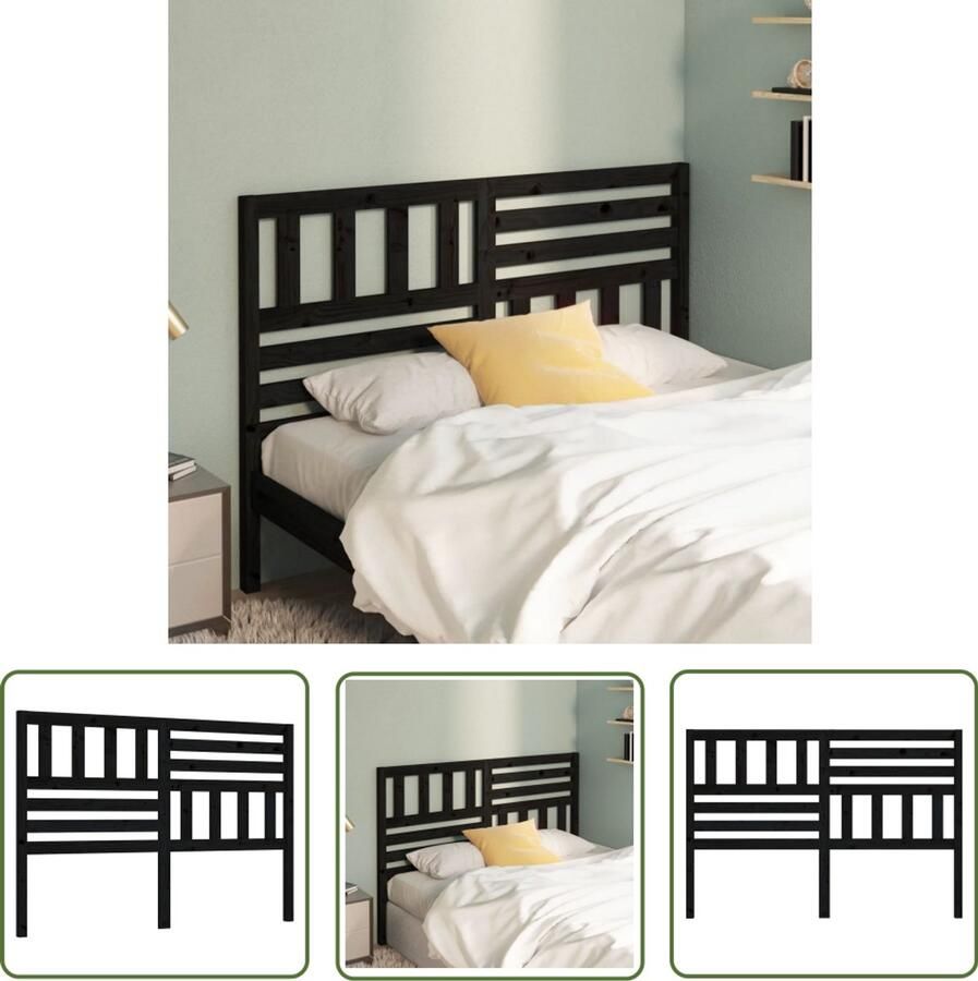 VidaXL Hoofdbord Grenenhout Zwart 146x100 cm Hoofd Bord Beddecoratie Hoofdeinde Houten Hoofdbord Zwarte Hoofdbord Klassieke Hoofdbord Grenenhout Massief Hout Slaapkamers