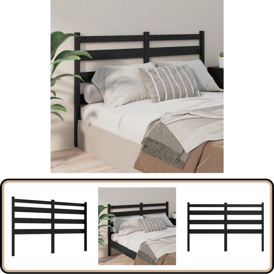 VidaXL Hoofdbord Grenenhout Zwart 166x100 cm Houten Hoofdbord Hoofdeinde Beddecoratie Slaapkamer Decoratie Trendig Hoofdbord Zwart Hoofdbord Grenenhout