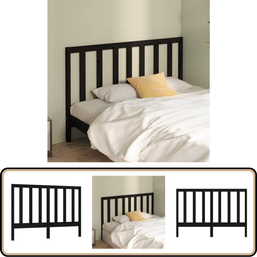 VidaXL Hoofdbord 146x4x100 cm Massief Grenenhout Zwart Houten Hoofdbord Massief Grenenhout Zwarte Hoofdbord Met Poten Hoofdbord Modern