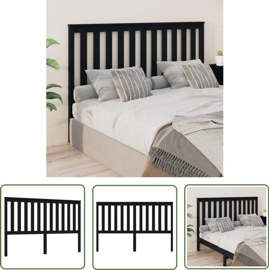 VidaXL Hoofdbord Grenenhout Zwart 166x6x101 cm Houten Hoofdbord Zwart Massief Grenenhout Hoofdkussen Slaapkamervloerisolatie Bedroom Decor Luxe Bed Zwarte Meubels Minimalistisch Interieur Vintage Stijl