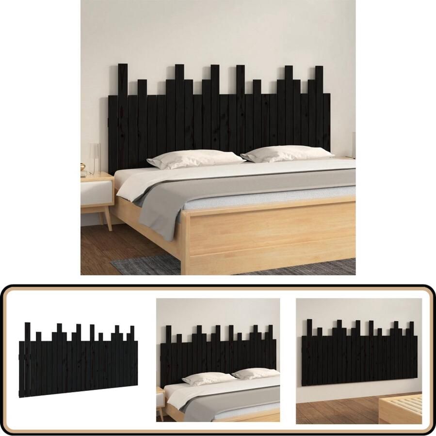 VidaXL Hoofdbord Grenenhout Zwart 166x80 cm Wandhoofdbord Hoofdbord Klassieke Stijl Hout Grenenhout Zwart Massief Hout