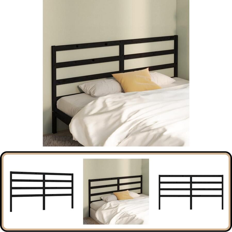 VidaXL Hoofdbord Grenenhout Zwart 186x4x100 cm Hoofd Bord Beddecoratie Hoofdeinde Houten Hoofdbord Zwarte Hoofdbord Klassieke Hoofdbord Massief Hout Slaapkamers Decoreren Bedroom Furniture Wooden Headboard