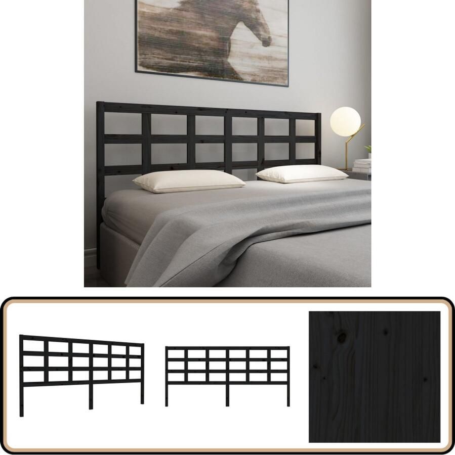 VidaXL Hoofdbord Grenenhout Zwart 205 5x4x100 cm Hoofd Bord Hoofdeinde Beddecoratie Houten Hoofdeinde Zwarte Hoofdeinde Grenenhout Massief Hout Slaapkamervloerisolator