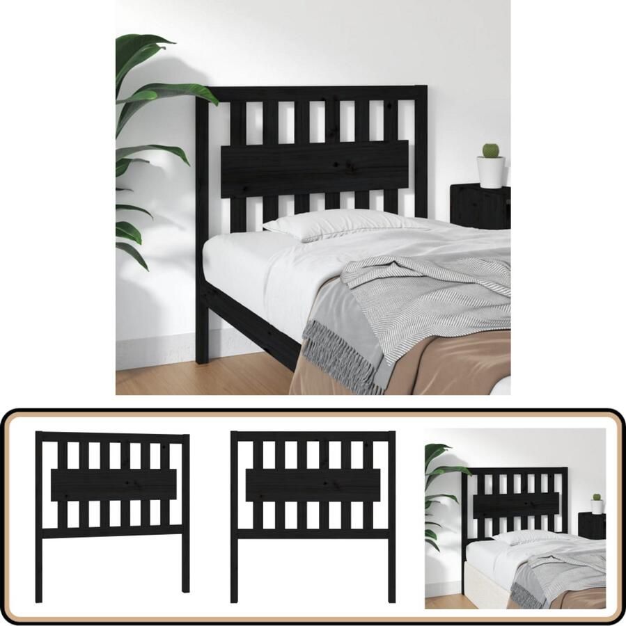 VidaXL Hoofdbord Grenenhout Zwart 95 5x100 cm Hoofdboard Bedstede Hoofdbekleding Hout Grenenhout Zwart Landelijk Rustic Vintage