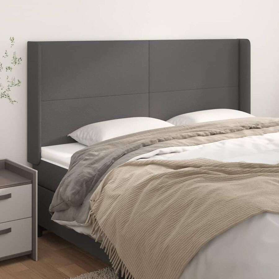 VidaXL Hoofdbord Grijs 203x16x118 128 cm Hoofd Bord Hoofdkussen Beddecoratie Slaapkamer Decoratie Kunstleer Grijze Kamer Comfortabel Bed Leeshoek - Foto 2