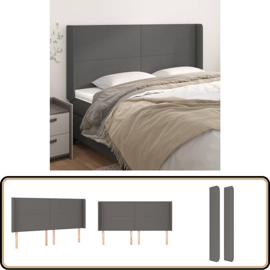 VidaXL Hoofdbord Grijs 203x16x118 128 cm Hoofd Bord Hoofdkussen Beddecoratie Slaapkamer Decoratie Kunstleer Grijze Kamer Comfortabel Bed Leeshoek