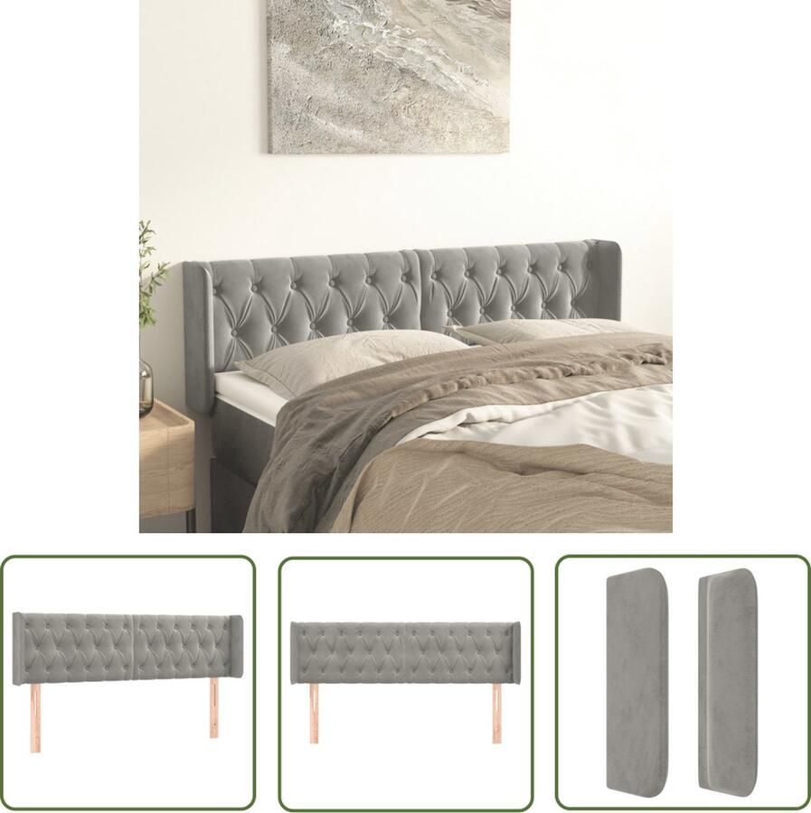 The Living Store Hoofdbord met randen 147x16x78 88 cm fluweel lichtgrijs Hoofd Bord Hoofdbord Grijs Fluweel Hoofdbord Klassiek Hoofdbord Beddecoratie