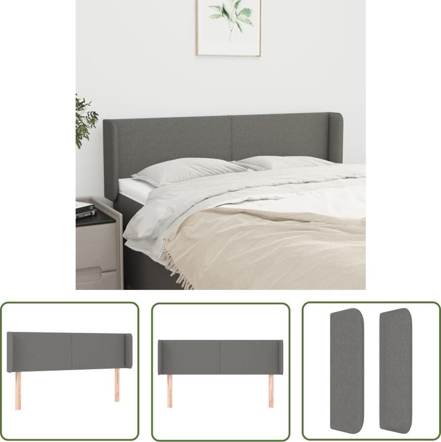 The Living Store Hoofdbord met randen 147x16x78 88 cm stof donkergrijs Hoofd Bord Hoofdbord Grijs Stoffen Hoofdbord Beddecoratie Bedroom Decor