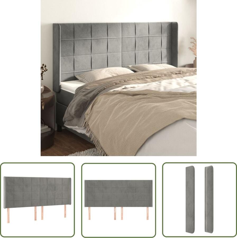 The Living Store Hoofdeind Bed Lichtgrijs Fluweel Verstelbare Hoogte Stevige Poten Comfortabele Ondersteuning 163 x 16 x 118 128 cm Hoofd Bord Hoofdbord Grijs Velvet Hoofdbord Adjustable Hoofdbord Leeshoek Bed