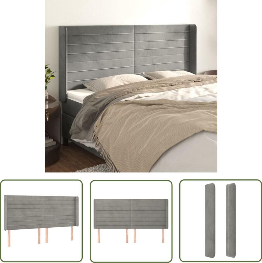 The Living Store Hoofdbord met randen 183x16x118 128 cm fluweel lichtgrijs Hoofd Bord Hoofdbord Grijs Fluweel Hoofdbord Beddecoratie Bedroom Decor