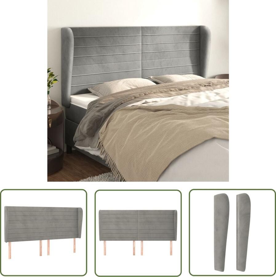 The Living Store Hoofdbord 183x23x118 128 cm Zacht fluweel Stevige en stabiele poten Hoofd Bord Hoofdbord Grijs Velvet Hoofdbord Stapelbed Hoofdbord Tweepersoons Hoofdbord