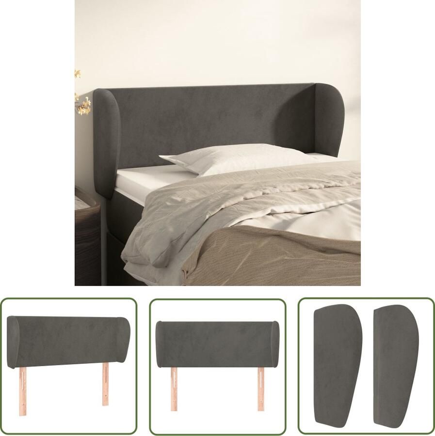 The Living Store Hoofdbord met randen 83x23x78 88 cm fluweel donkergrijs Hoofd Bord Hoofdbord Grijs Velvet Hoofdbord Tweepersoons Hoofdbord King Size Hoofdbord