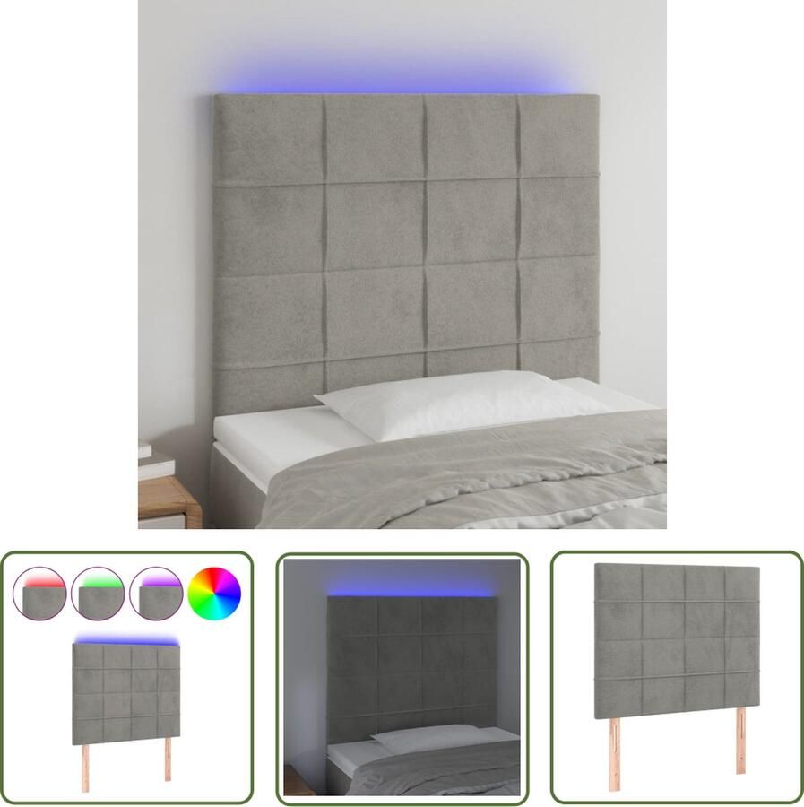 The Living Store Hoofdeind LED-hoofdbord 90x5x118 128 cm Lichtgrijs Zacht Fluweel Hoofdboard Led Hoofdbord Velvet Hoofdbord Grijs Hoofdbord Beddecoratie